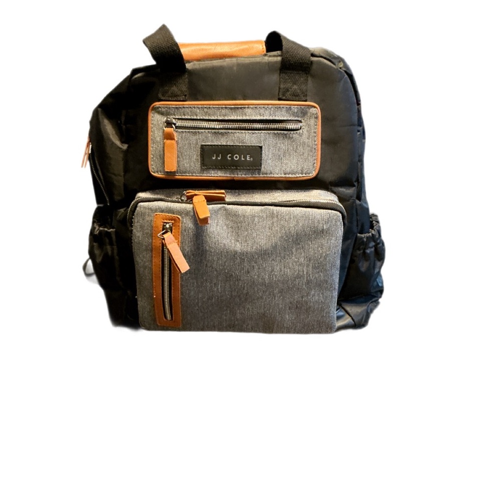 JJ Cole Papago Diaper Backpack – Herringbone Gray with Faux Leather Trim